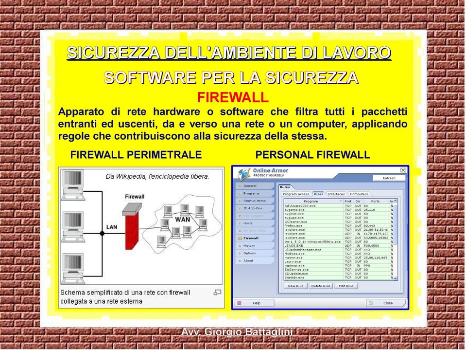 entranti ed uscenti, da e verso una rete o un computer, applicando regole