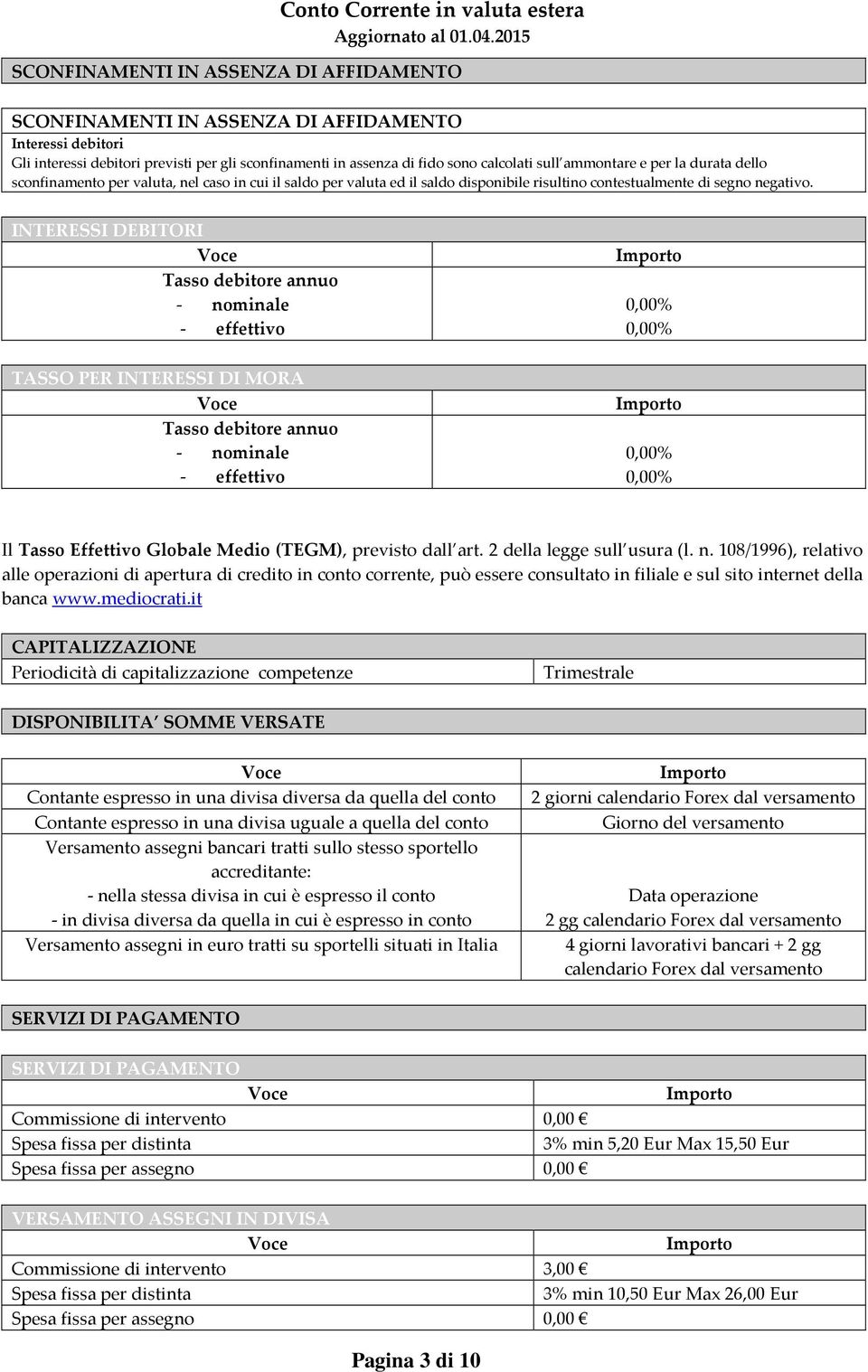 INTERESSI DEBITORI Tasso debitore annuo - nominale - effettivo TASSO PER INTERESSI DI MORA Tasso debitore annuo - nominale - effettivo 0,00% 0,00% 0,00% 0,00% Il Tasso Effettivo Globale Medio (TEGM),