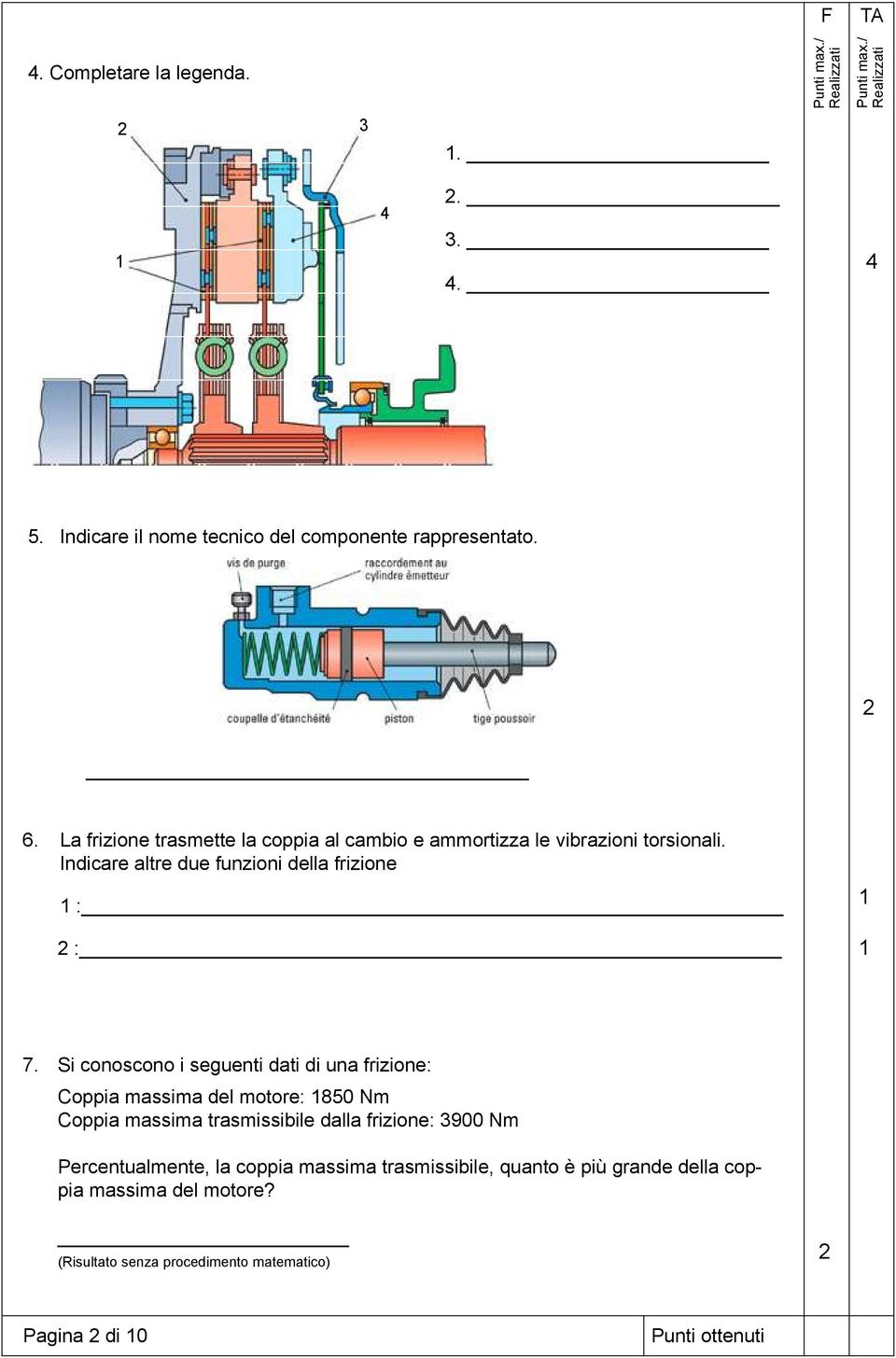 Indicare altre due funzioni della frizione : : 7.