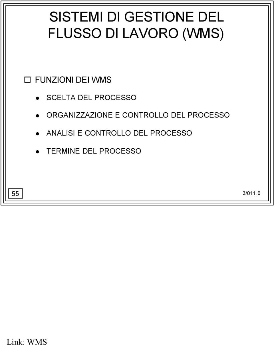 ORGANIZZAZIONE E CONTROLLO DEL PROCESSO ANALISI E