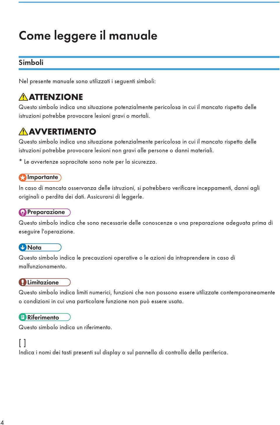 Questo simbolo indica una situazione potenzialmente pericolosa in cui il mancato rispetto delle istruzioni potrebbe provocare lesioni non gravi alle persone o danni materiali.