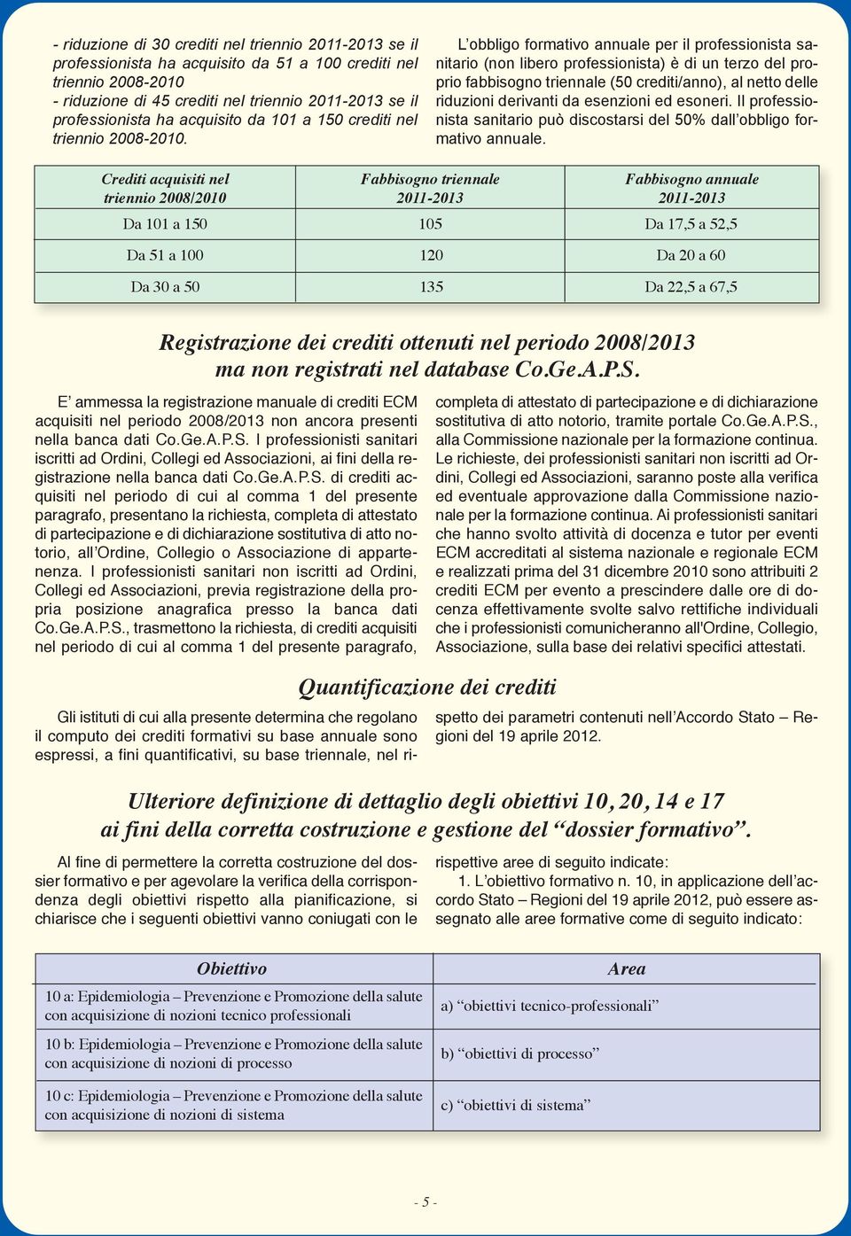 L obbligo formativo annuale per il professionista sanitario (non libero professionista) è di un terzo del proprio fabbisogno triennale (50 crediti/anno), al netto delle riduzioni derivanti da