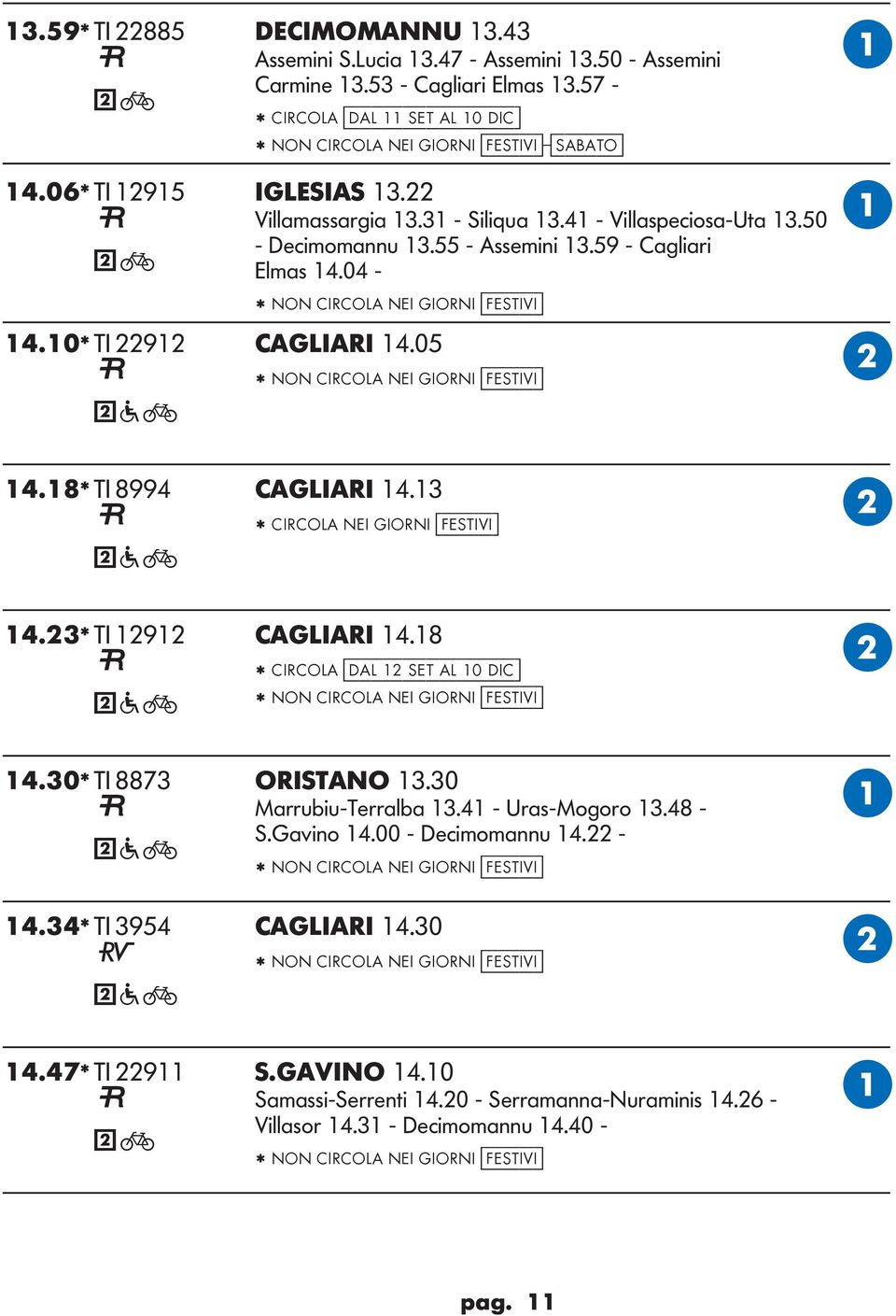 10* TI 22912 CIRI 14.05 * NON CIRCO NEI IORNI [festivi] 14.18* TI 8994 CIRI 14.13 * CIRCO NEI IORNI [festivi] 14.23* TI 12912 CIRI 14.