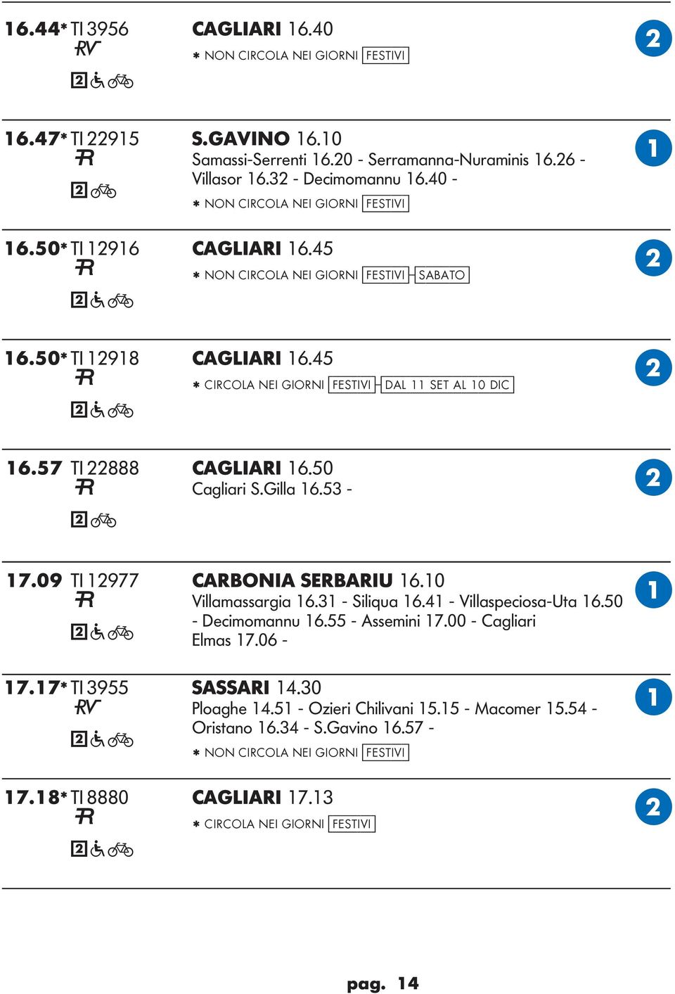 57 TI 22888 CIRI 16.50 Cagliari S.illa 16.53-17.09 TI 12977 CRONI SERRIU 16.10 Villamassargia 16.31 - Siliqua 16.41 - Villaspeciosa-Uta 16.50 - Decimomannu 16.55 - ssemini 17.