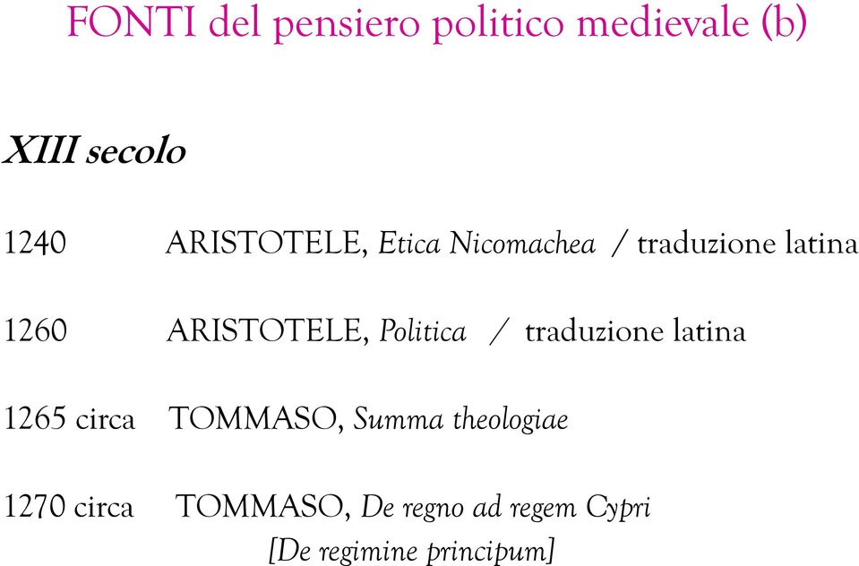 ARISTOTELE, Politica / traduzione latina 1265 circa TOMMASO,