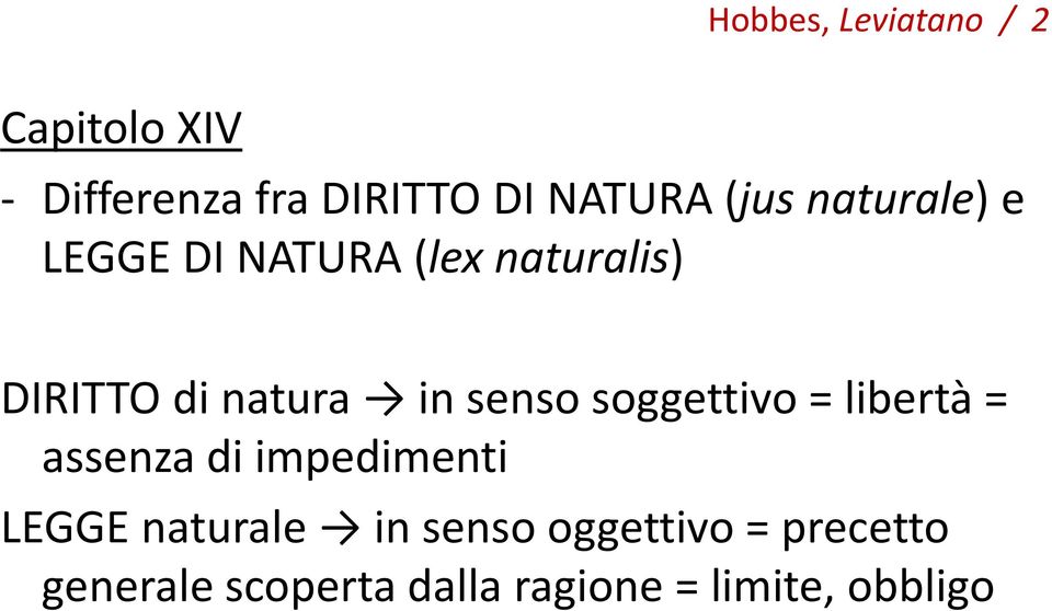 senso soggettivo = libertà = assenza di impedimenti LEGGE naturale in