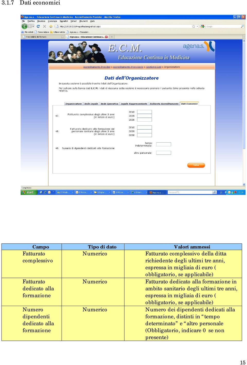 formazione Numerico Numerico Fatturato dedicato alla formazione in ambito sanitario degli ultimi tre anni, espressa in migliaia di euro (