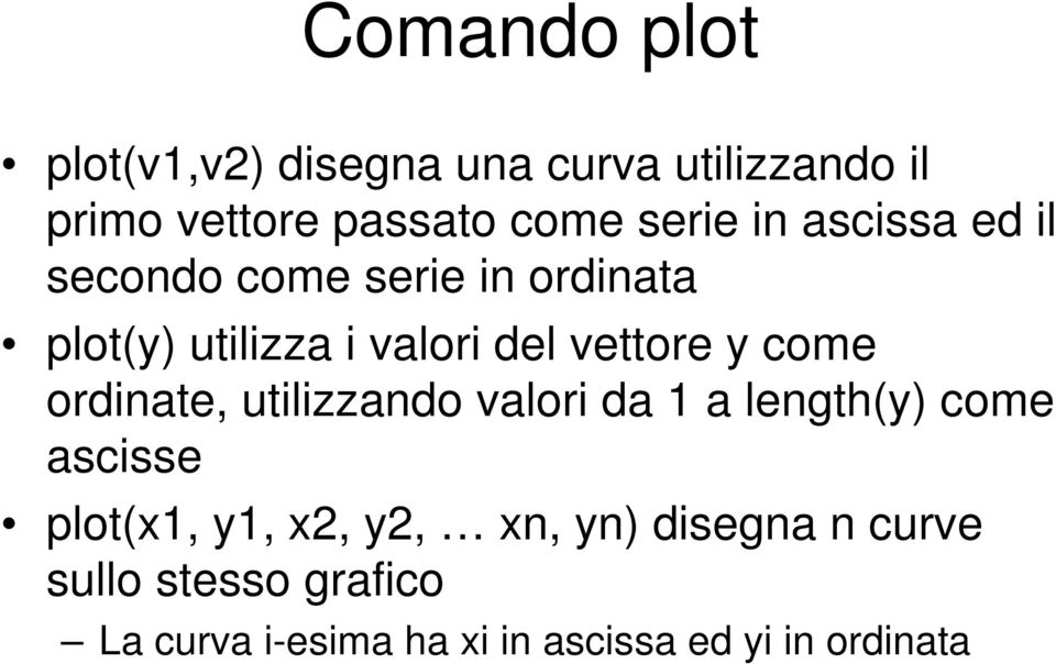 vettore y come ordinate, utilizzando valori da 1 a length(y) come ascisse plot(x1, y1,
