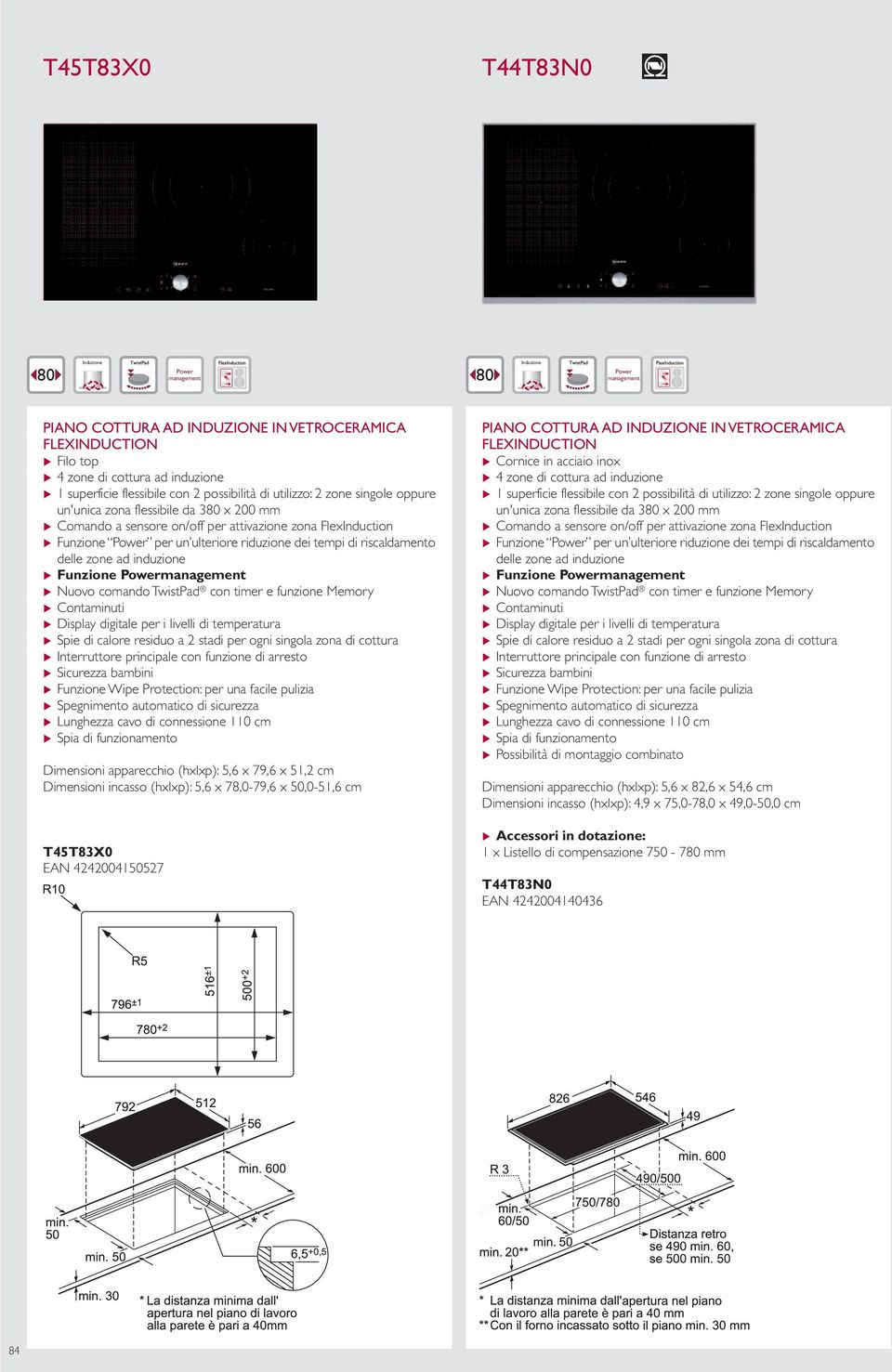 u Funzione u Lunghezza cavo di connessione 110 cm Dimensioni apparecchio (hxlxp): 5,6 x 79,6 x 51,2 cm Dimensioni incasso (hxlxp): 5,6 x 78,0-79,6 x 50,0-51,6 cm T45T83X0 EAN 4242004150527 PIANO