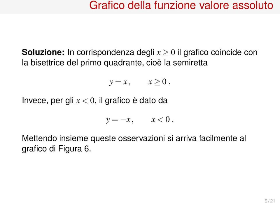 semiretta y=x, x 0. Invece, per gli x<0, il grafico è dato da y= x, x<0.