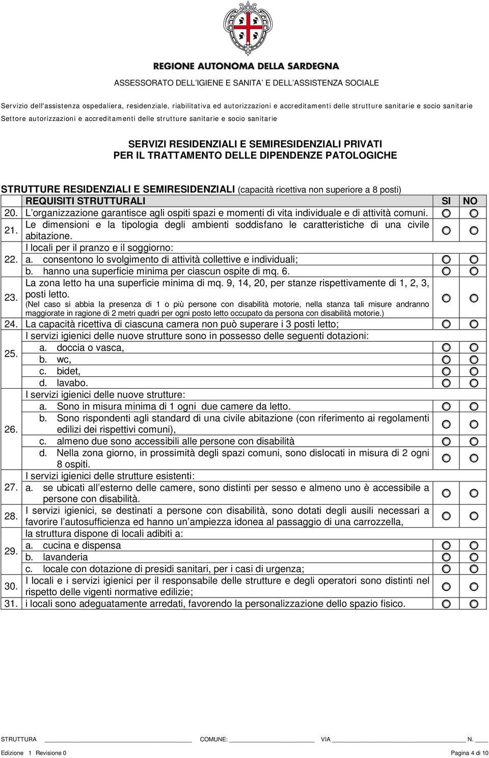 abitazione. I locali per il pranzo e il soggiorno: 22. a. consentono lo svolgimento di attività collettive e individuali; b. hanno una superficie minima per ciascun ospite di mq. 6.