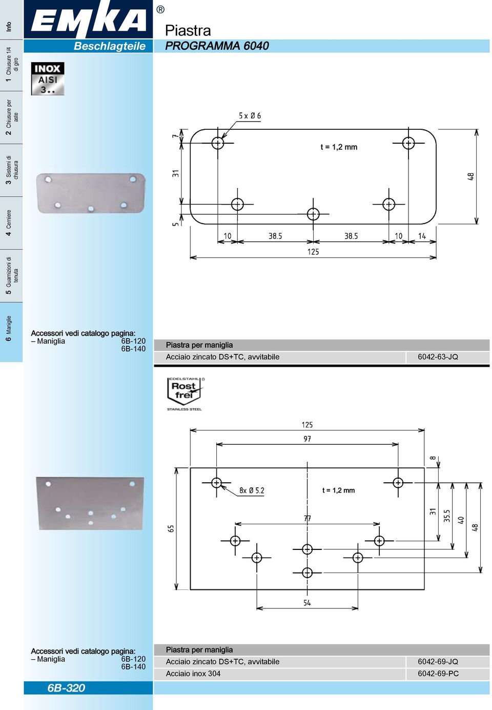 6042-63-JQ t = 1,2 mm Accessori vedi catalogo pagina: 6B-120 6B-140 6B-320