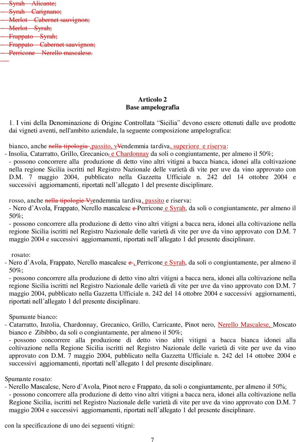 nella tipologia,passito, vvendemmia tardiva, superiore e riserva: - Insolia, Catarratto, Grillo, Grecanico, e Chardonnay da soli o congiuntamente, per almeno il 50%; - possono concorrere alla