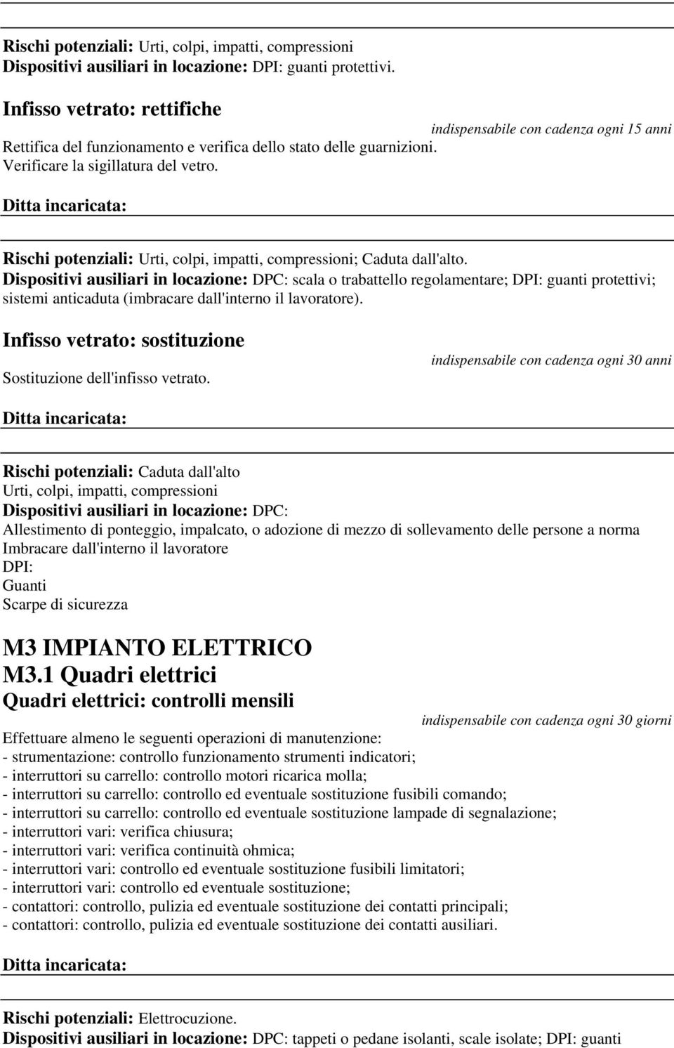 Rischi potenziali: Urti, colpi, impatti, compressioni; Caduta dall'alto.