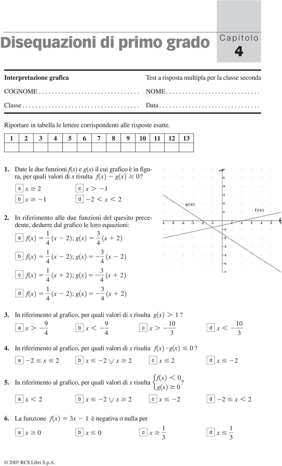 In riferimento lle ue funzioni el quesito preeente, eurre l grfio le loro equzioni: x 7 6 x 6 fx x ; gx x fx x ; gx x fx x ; gx x fx x ; gx x. In riferimento l grfio, per quli vlori i x risult gx 7?