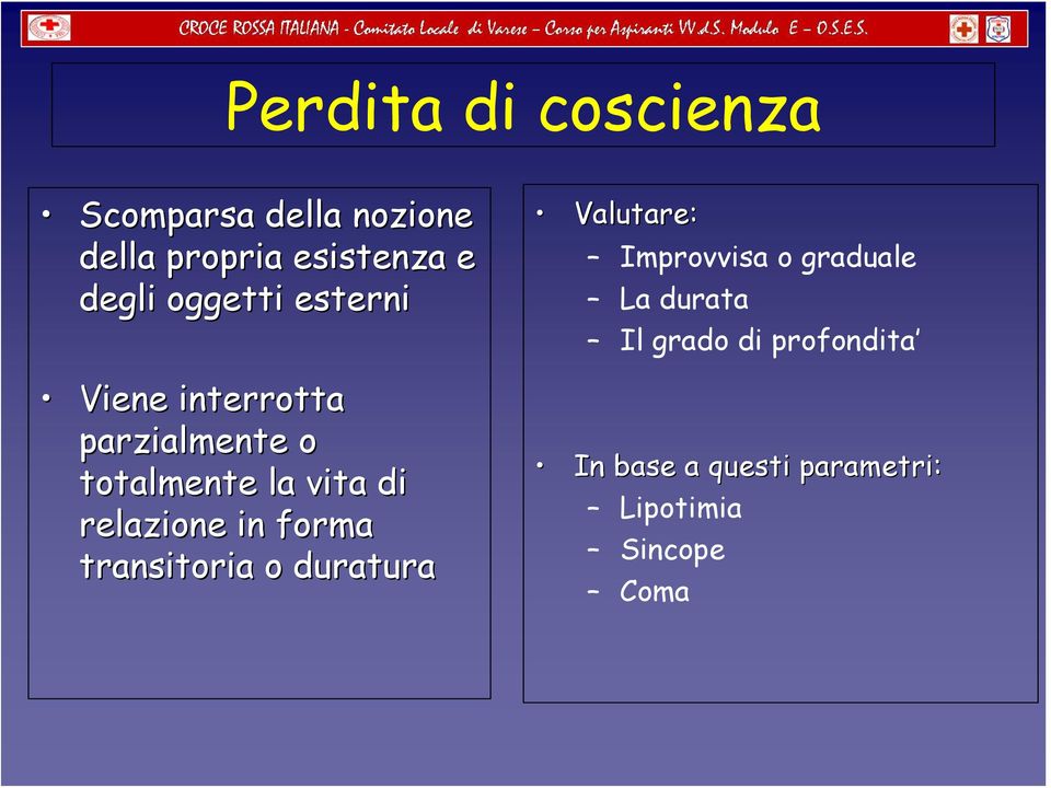 relazione in forma transitoria o duratura Valutare: Improvvisa o graduale