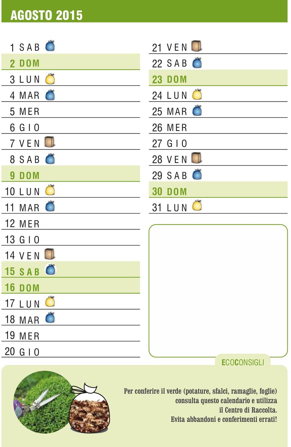 consulta questo calendario e utilizza il