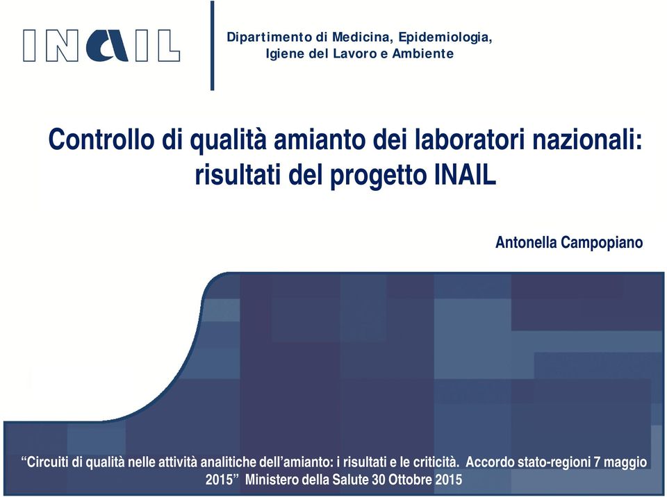 Campopiano Circuiti di qualità nelle attività analitiche dell amianto: i risultati e