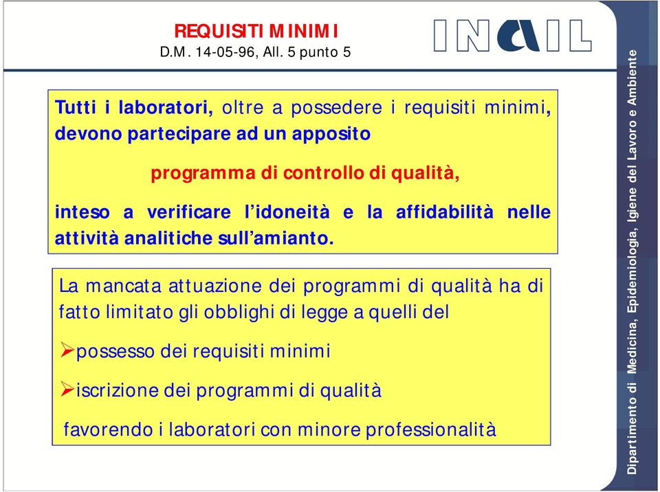 controllo di qualità, inteso a verificare l idoneità e la affidabilità nelle attività analitiche sull amianto.