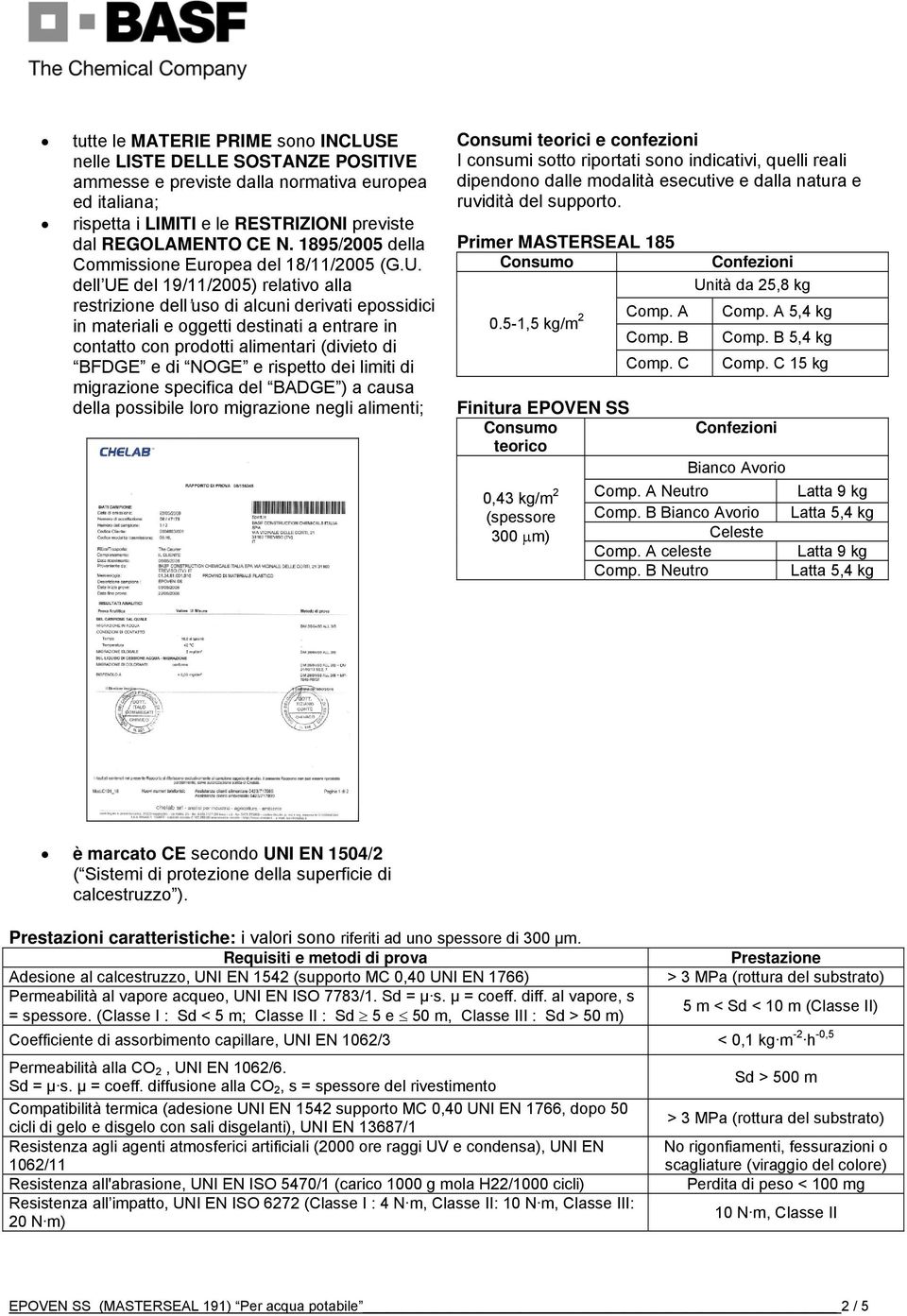 dell UE del 19/11/2005) relativo alla restrizione dell uso di alcuni derivati epossidici in materiali e oggetti destinati a entrare in contatto con prodotti alimentari (divieto di BFDGE e di NOGE e