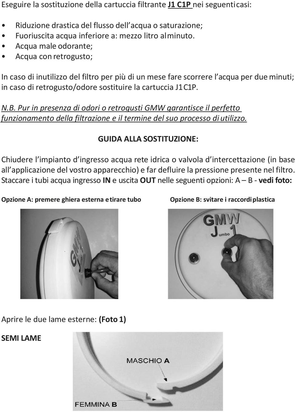 Pur in presenza di odori o retrogusti GMW garantisce il perfetto funzionamento della filtrazione e il termine del suo processo di utilizzo.