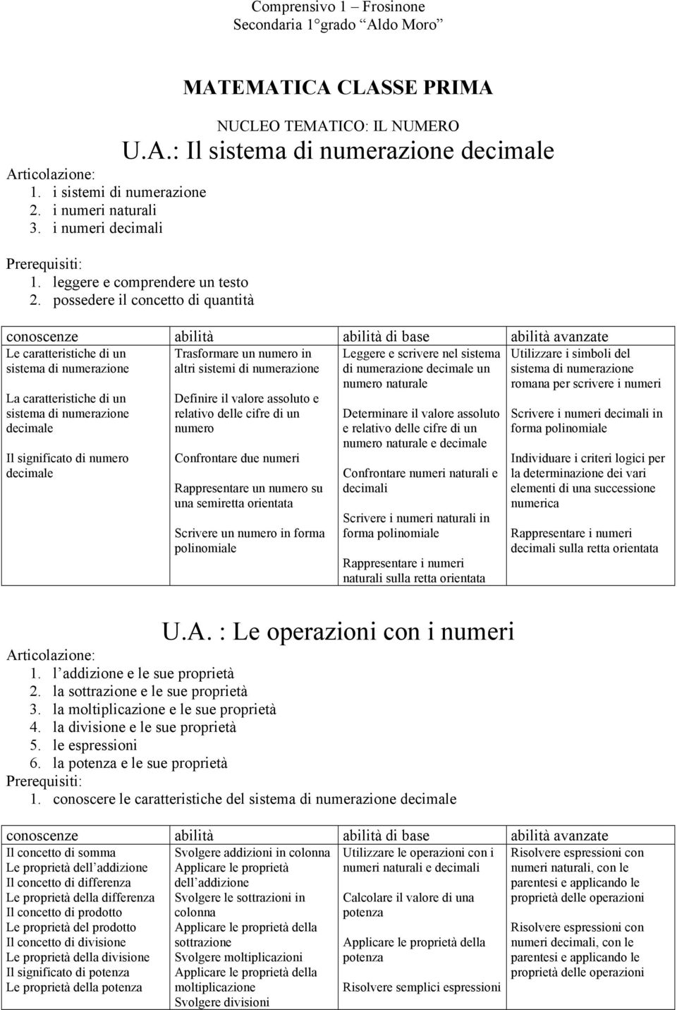 possedere il concetto di quantità Le caratteristiche di un sistema di numerazione La caratteristiche di un sistema di numerazione decimale Il significato di numero decimale Trasformare un numero in