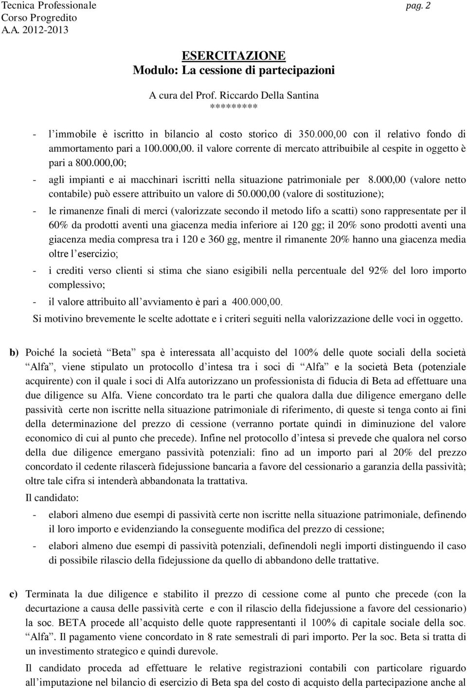 000,00 (valore di sostituzione); - le rimanenze finali di merci (valorizzate secondo il metodo lifo a scatti) sono rappresentate per il 60% da prodotti aventi una giacenza media inferiore ai 120 gg;