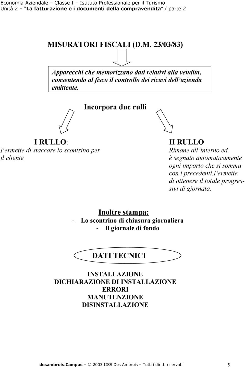 somma con i precedenti.permette di ottenere il totale progressivi di giornata.