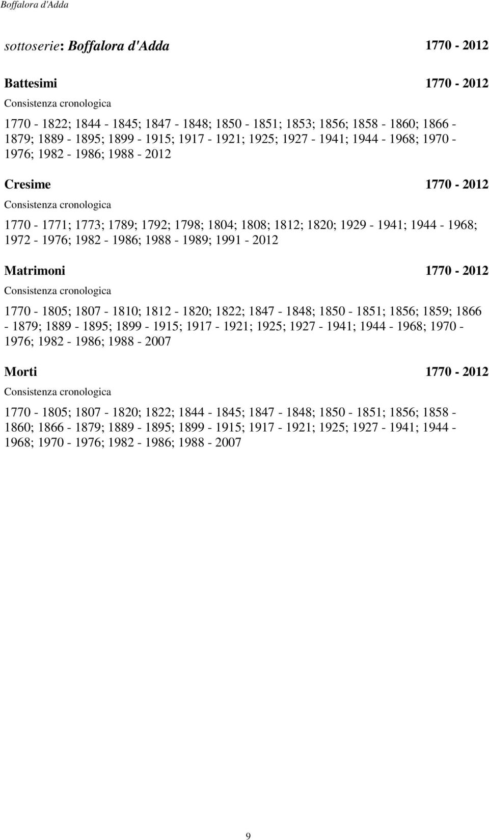 1770-1805; 1807-1810; 1812-1820; 1822; 1847-1848; 1850-1851; 1856; 1859; 1866-1879; 1889-1895; 1899-1915; 1917-1921; 1925; 1927-1941; 1944-1968; 1970-1976; 1982-1986;