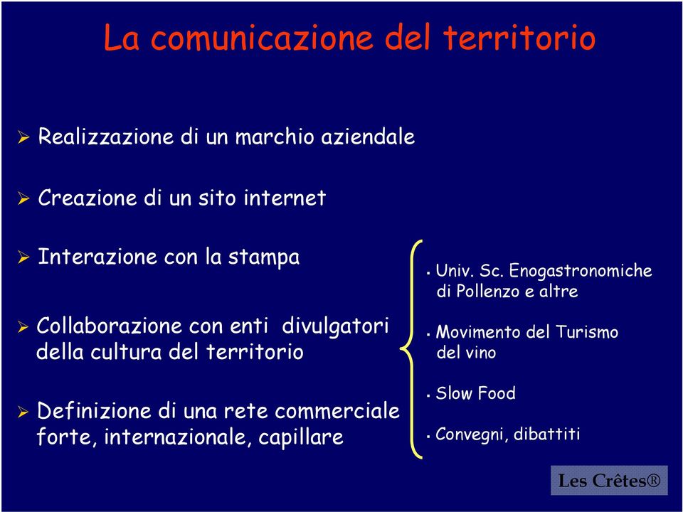 territorio Definizione di una rete commerciale forte, internazionale, capillare Univ. Sc.
