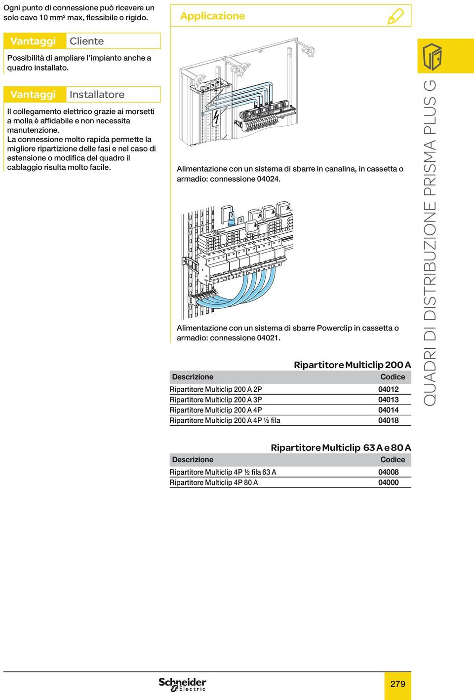 La connessione molto rapida permette la migliore ripartizione delle fasi e nel caso di estensione o modifica del quadro il cablaggio risulta molto facile.