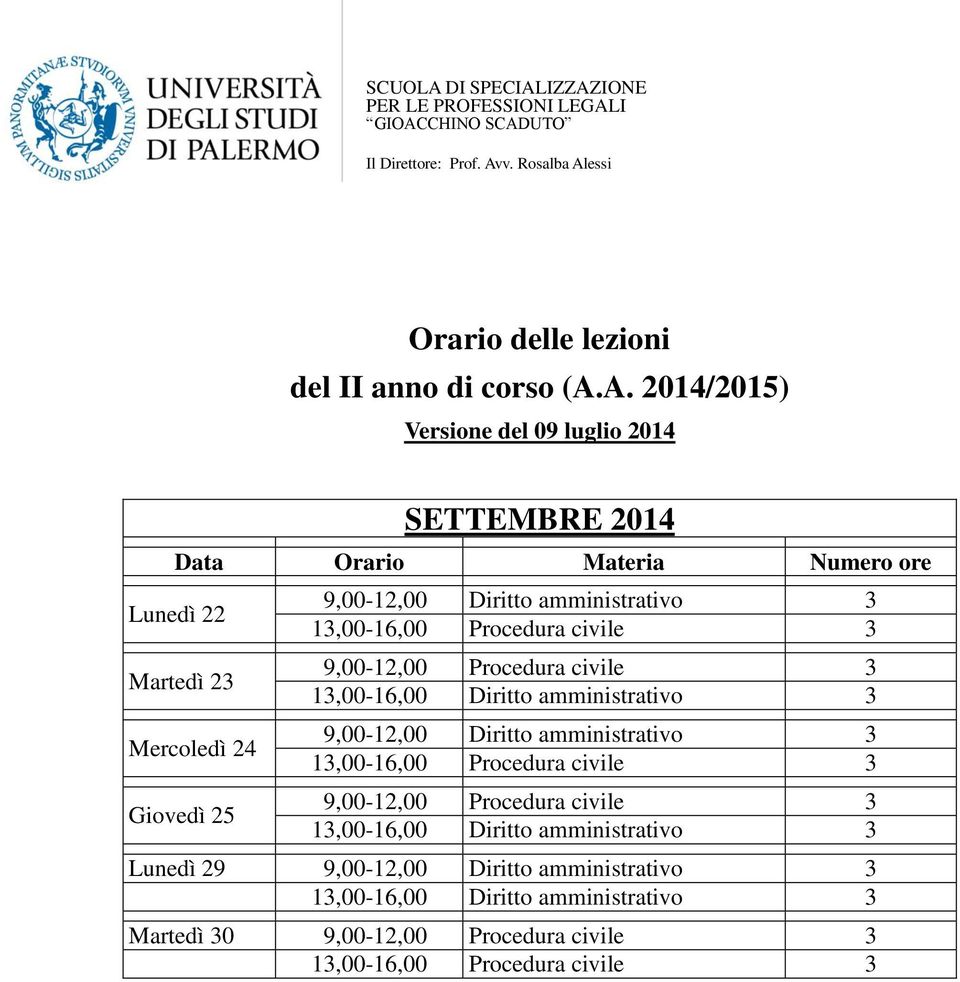 2014 SETTEMBRE 2014 Lunedì 22 Martedì 23