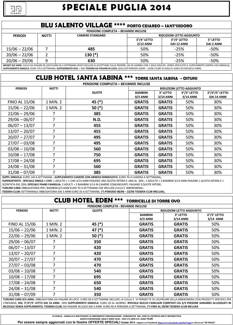 ADULTO, VERRÀ APPLICATO IL SUPPLEMENTO DOPPIA USO SINGOLA); SUPPLEMENTO SINGOLA: EURO 175 A SETTIMANA; SUPPLEMENTO DUS: + 50% TESSERA DA PAGARE IN LOCO; (ESCLUSO PERIODO 20/06 22/06 ) EURO 35 ADULTI,