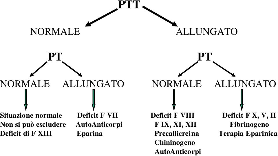 Non si può escludere AutoAnticorpi F IX, XI, XII Fibrinogeno Deficit