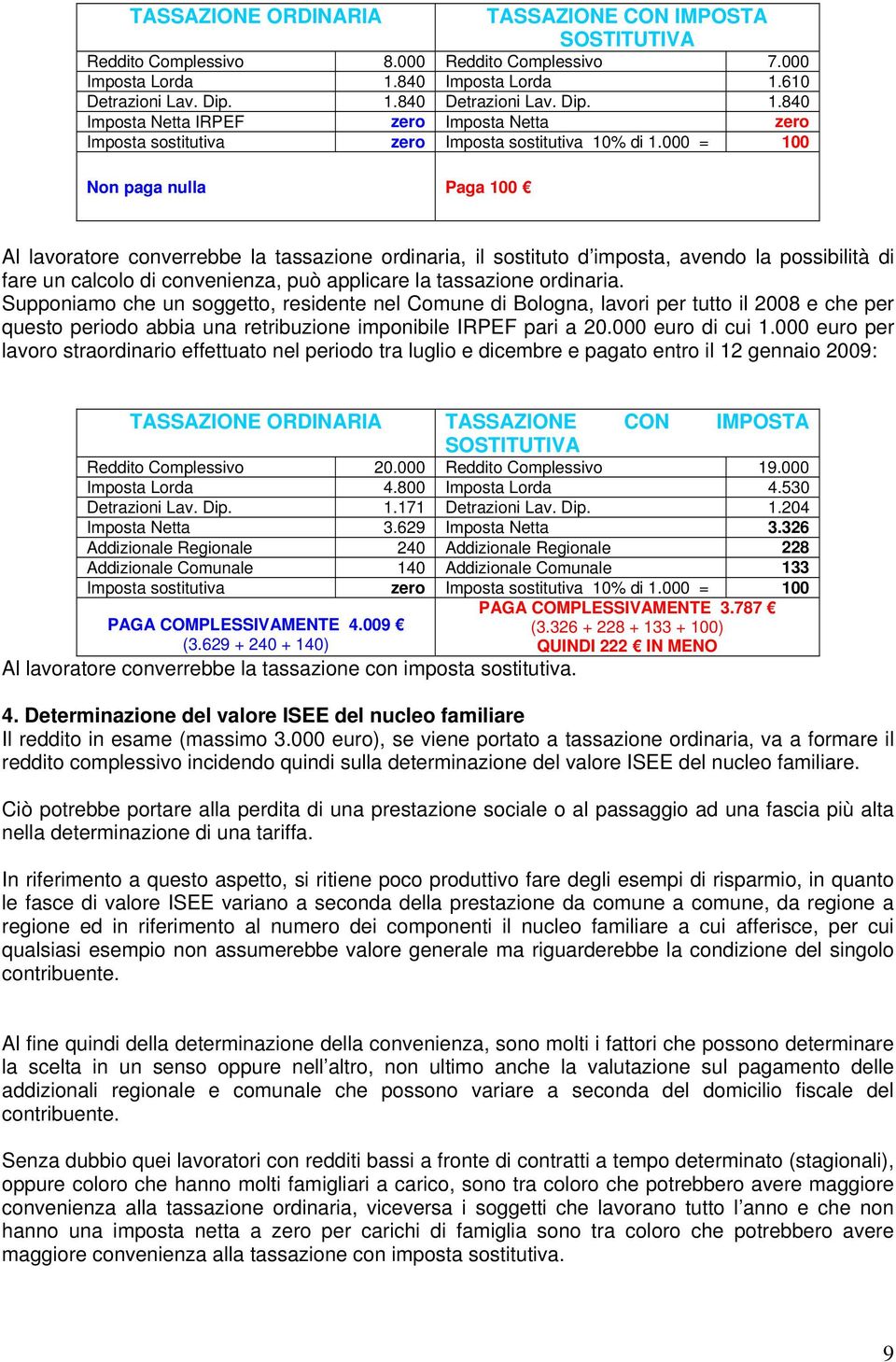 000 = 100 Non paga nulla Paga 100 Al lavoratore converrebbe la tassazione ordinaria, il sostituto d imposta, avendo la possibilità di fare un calcolo di convenienza, può applicare la tassazione