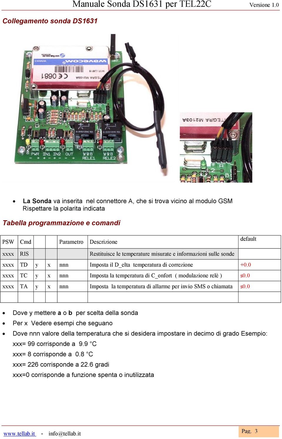 Restituisce le temperature misurate e informazioni sulle sonde xxxx TD y x nnn Imposta il D_elta temperatura di correzione +0.