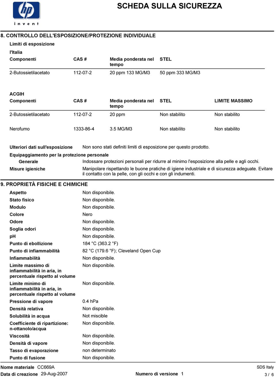 Nerofumo 1333-86-4 3.5 MG/M3 Non stabilito Non stabilito. Ulteriori dati sull'esposizione Non sono stati definiti limiti di esposizione per questo prodotto.