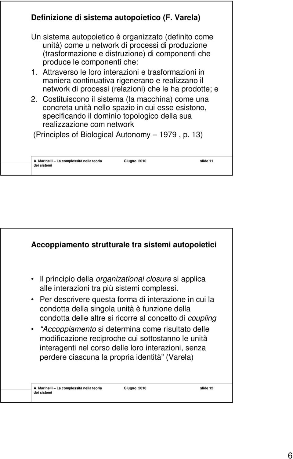 Attraverso le loro interazioni e trasformazioni in maniera continuativa rigenerano e realizzano il network di processi (relazioni) che le ha prodotte; e 2.