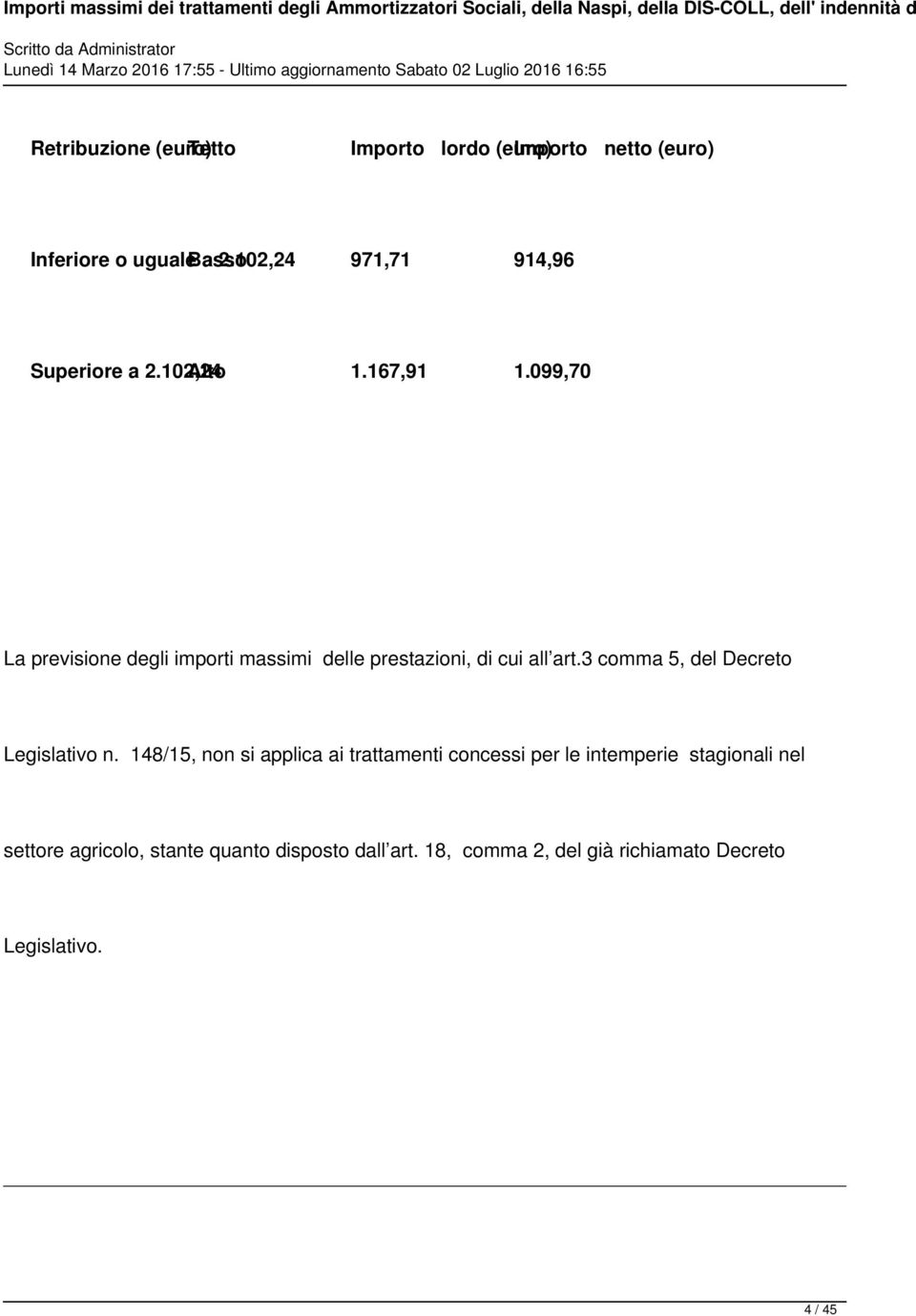 099,70 La previsione degli importi massimi delle prestazioni, di cui all art.3 comma 5, del Decreto Legislativo n.