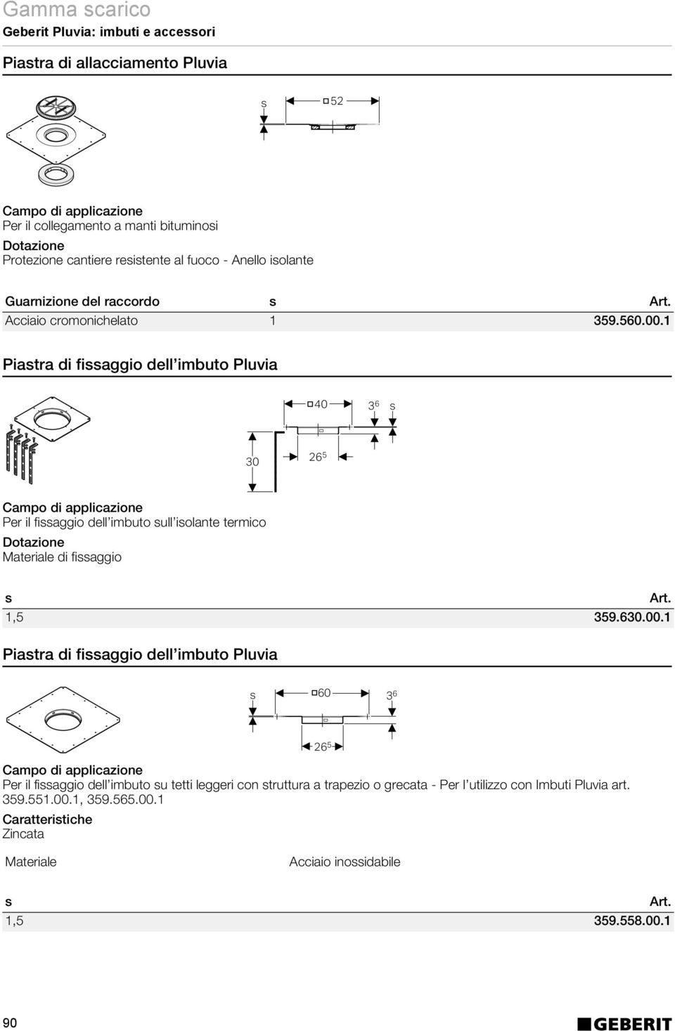 1 Piastra i fissaggio ell imbuto Pluvia 40 3 6 s 30 26 5 Per il fissaggio ell imbuto sull isolante termico i fissaggio s 1,5 359.630.00.
