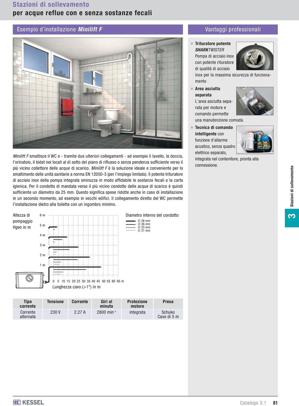 Minilift F è la soluzione ideale e conveniente per lo smaltimento delle unità sanitarie a norma EN 050 (per l'impiego limitato).