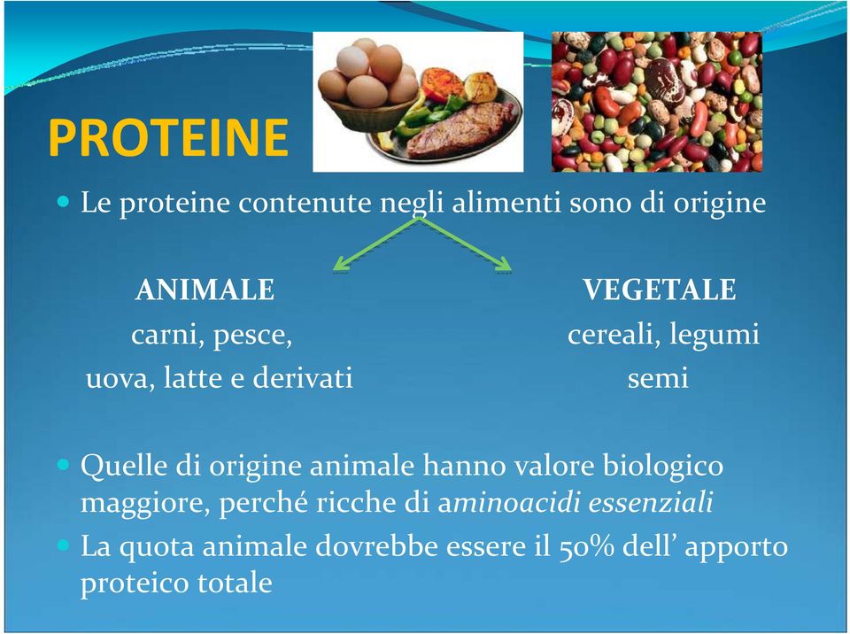 di origine animale hanno valore biologico maggiore, perché ricche di