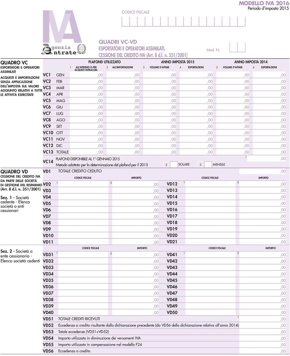 - Società VD4 cedente - Elenco VD5 società o enti cessionari VD6 VD7 VD8 VD9 VD0 VD Sez.