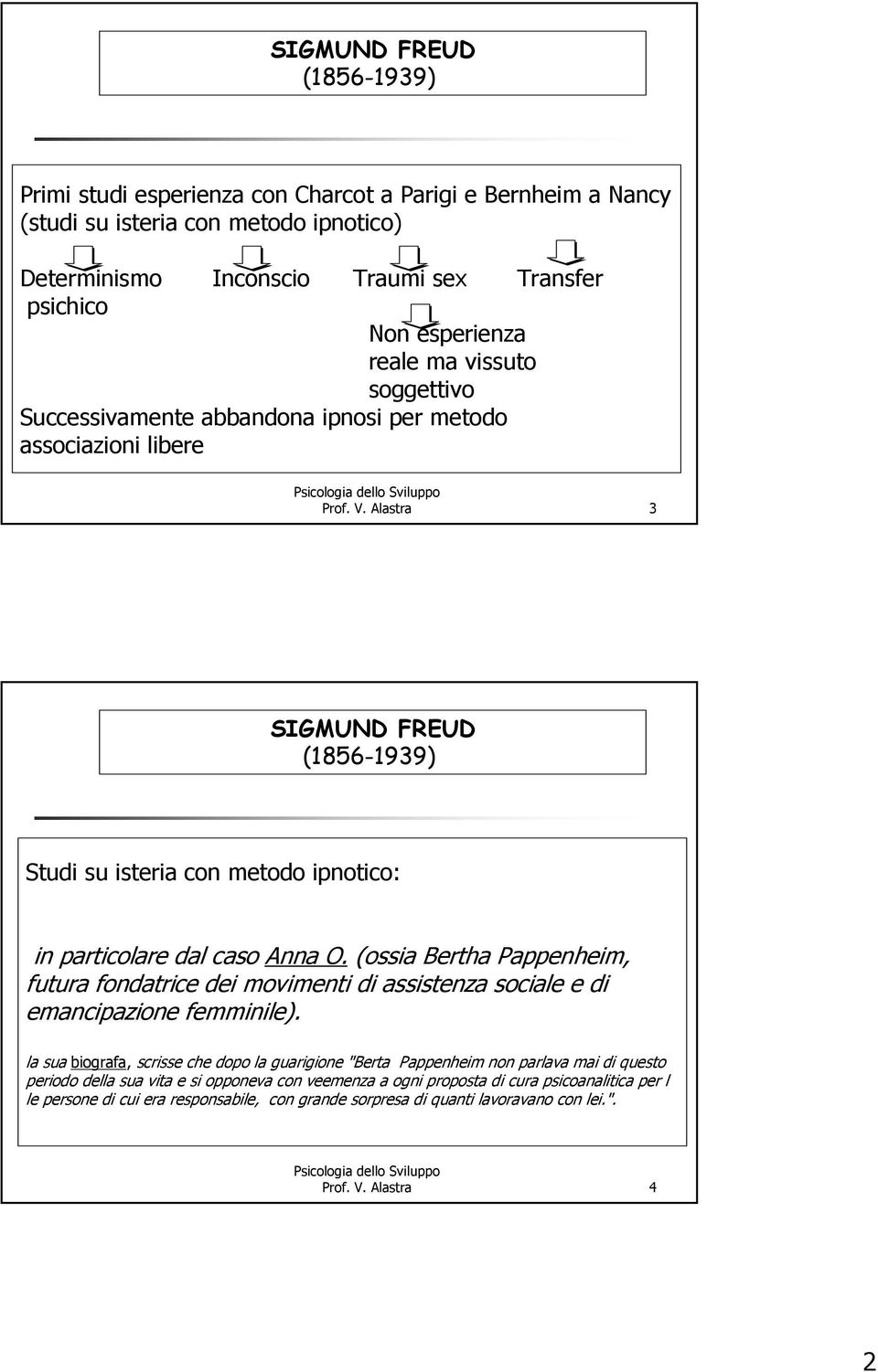 Alastra 3 SIGMUND FREUD (1856-1939) Studi su isteria con metodo ipnotico: in particolare dal caso Anna O.