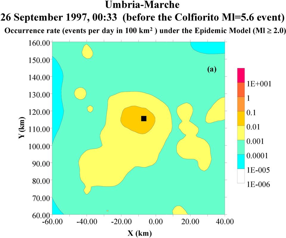 (Ml 2.0) 160.00 150.00 140.00 130.00 (a) 1E+001 1 Y (km) 120.00 110.00 100.00 90.