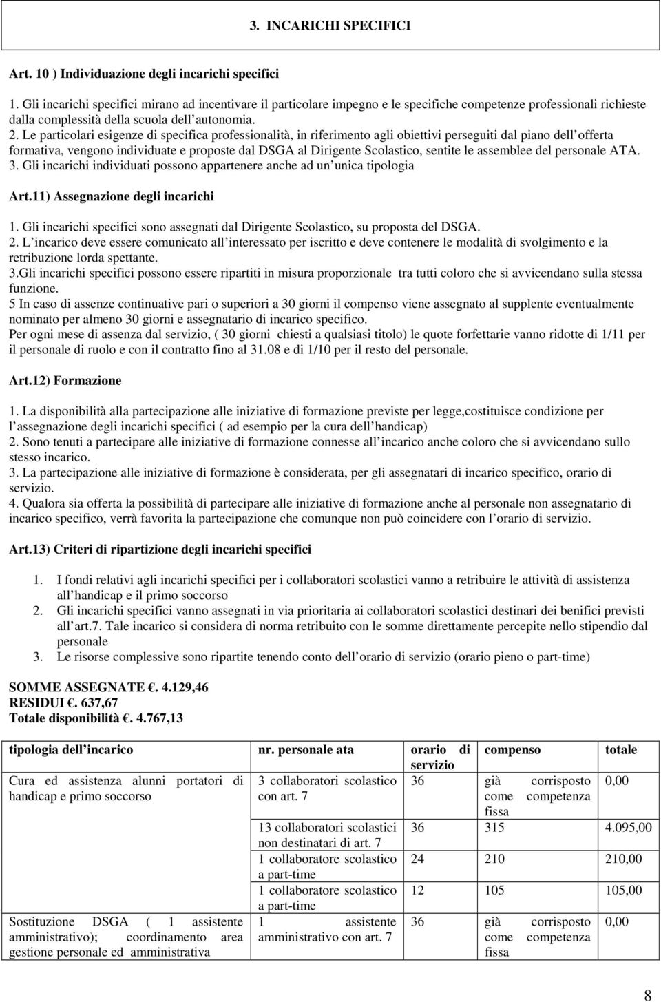 Le particolari esigenze di specifica professionalità, in riferimento agli obiettivi perseguiti dal piano dell offerta formativa, vengono individuate e proposte dal DSGA al Dirigente Scolastico,