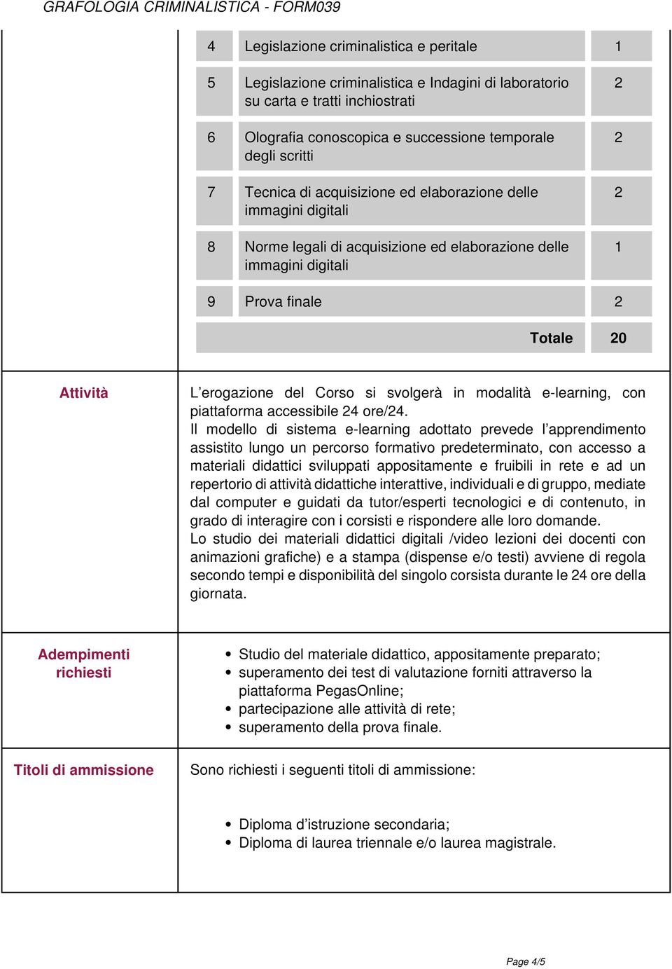 svolgerà in modalità e-learning, con piattaforma accessibile 4 ore/4.