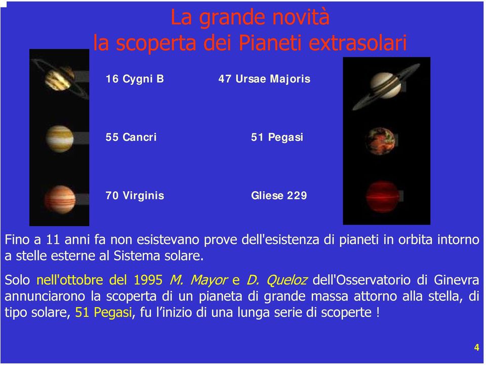 Sistema solare. Solo nell'ottobre del 1995 M. Mayor e D.