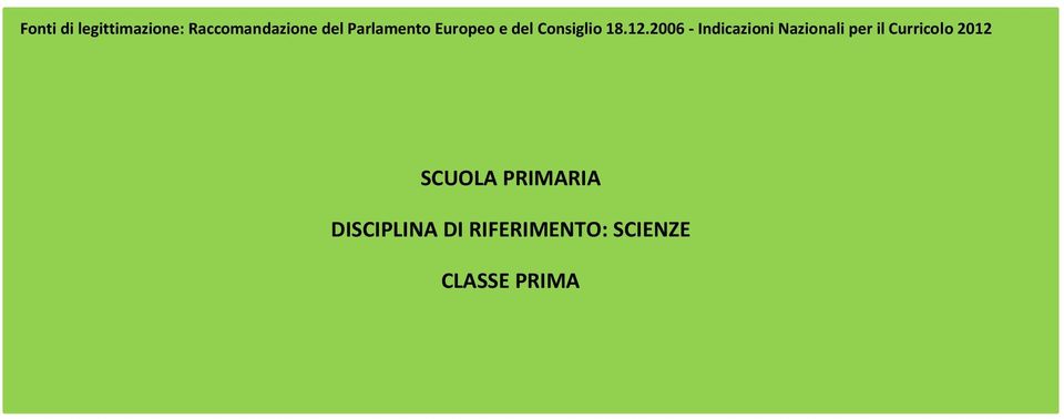 2006 - Indicazioni Nazionali per il Curricolo