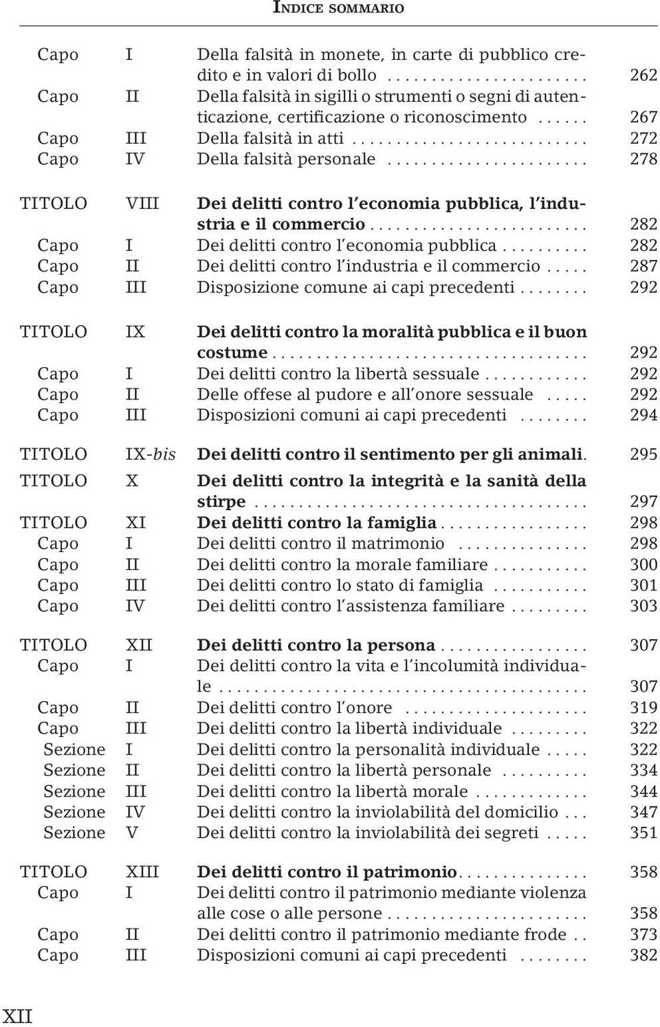 .. 282 Capo I Dei delitti contro l economia pubblica... 282 Capo II Dei delitti contro l industria e il commercio... 287 Capo III Disposizione comune ai capi precedenti.